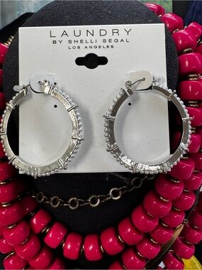 Laundry By Shelli Segal Silver Beaded Hoop Earrings